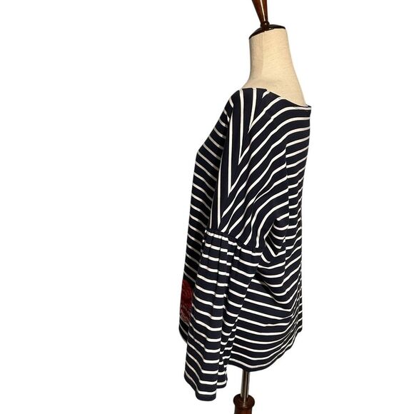 Black & White Striped Floral Embroidered Top XL - Picture 8 of 13